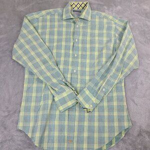 Thomas Dean Shirt Mens Medium‎ Green Plaid Long Sleeve Button Up Lightweight